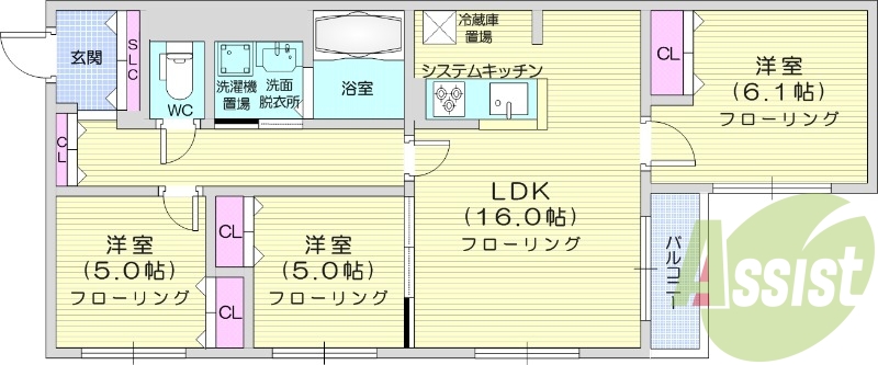 3LDK、エアコン、追い焚き、浴室乾燥機