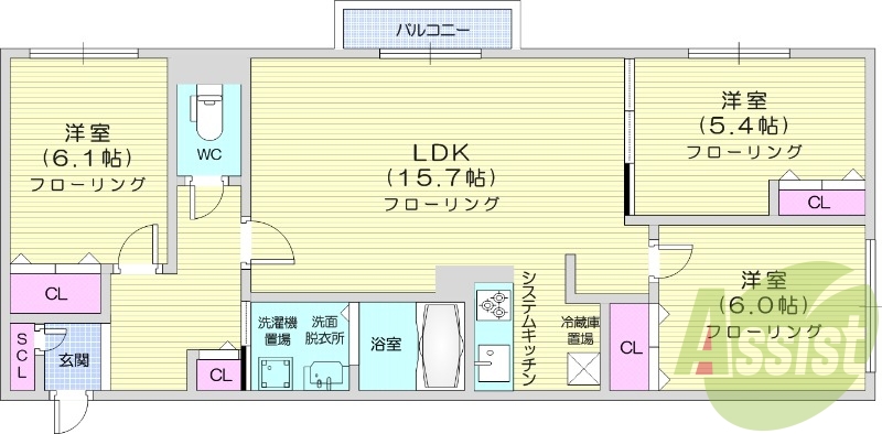 3LDK、エアコン、追い焚き、浴室乾燥機