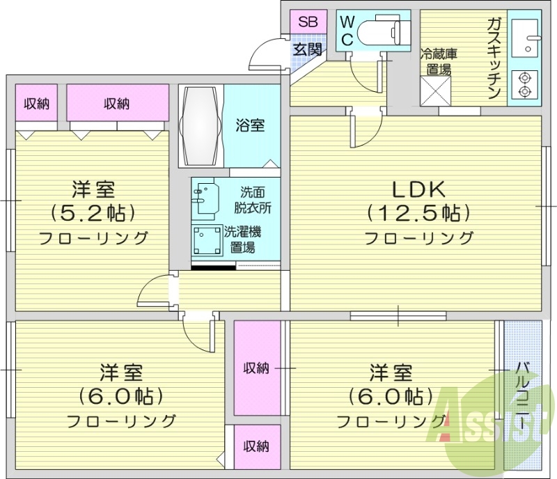3LDK、角部屋、ＴＶインターホン、灯油暖房、