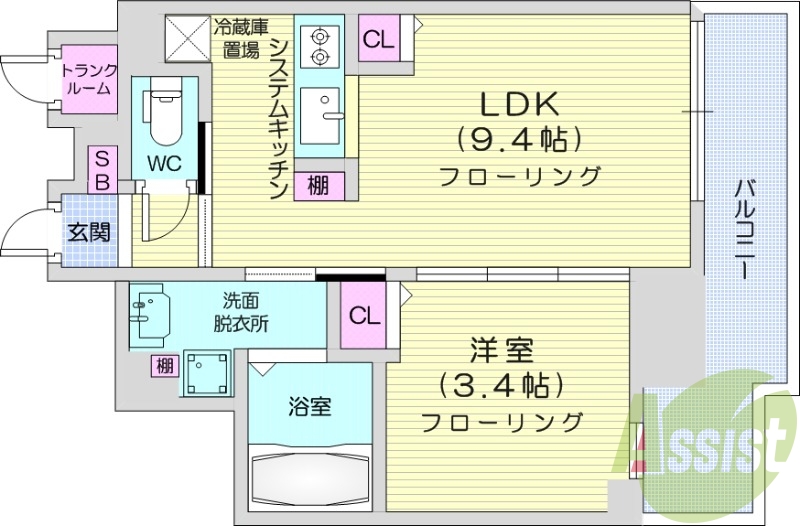1LDK、都市ガス、宅配ボックス、分譲マンション