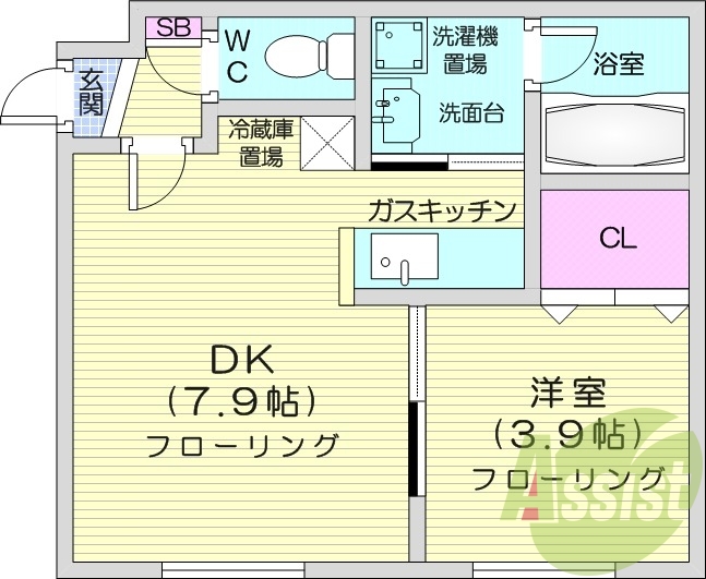 1DK、独立洗面台、バス・トイレ別、オートロック