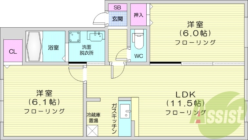 2LDK、カウンターキッチン、灯油暖房、インターホン