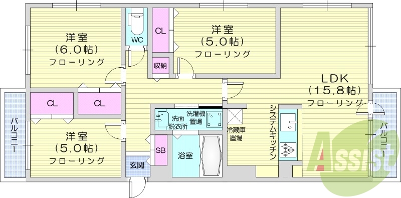 3LDK、都市ガス、エアコン、エコジョーズ、ペット飼育可
