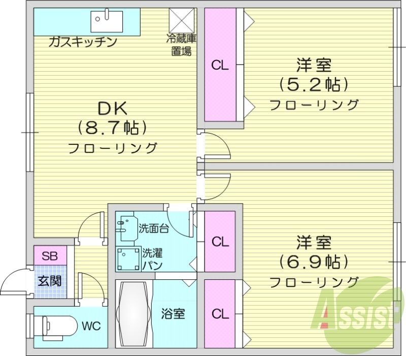 ２DK、独立洗面台、灯油暖房、シャワートイレ
