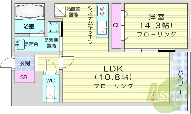 1LDK、エアコン、システムキッチン、オートロック