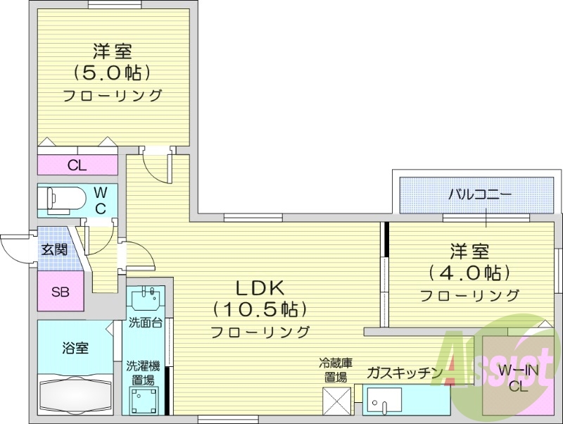 2LDK、角部屋、ネット無料、エアコン、宅配BOX