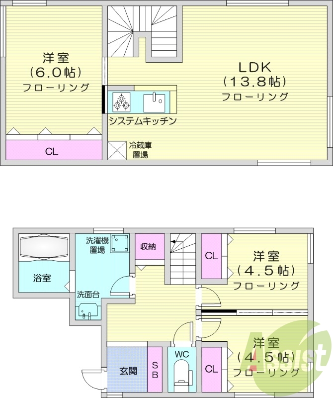 3LDK、エアコン、都市ガス、追い焚き、システムキッチン