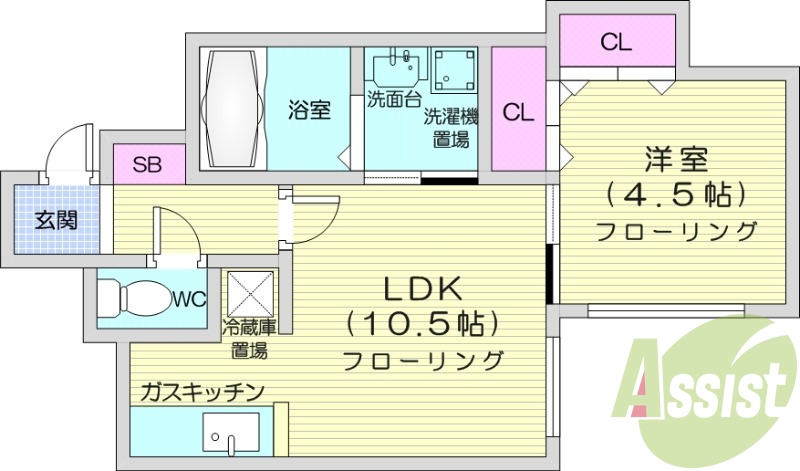 1LDK、灯油暖房、独立洗面台、バス・トイレ別、