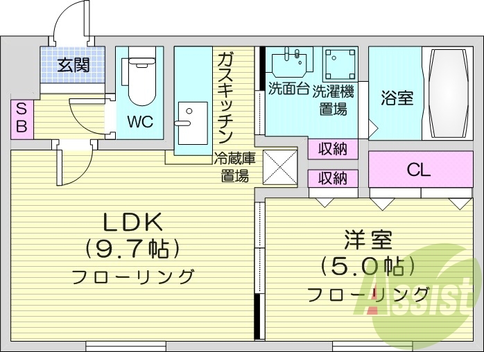 1LDK、クローゼット、エアコン、モニタ付インターホン