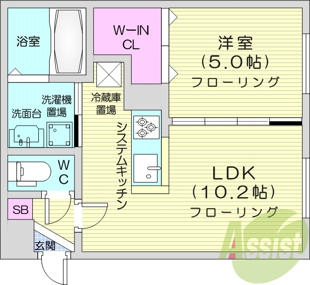 1LDK、都市ガス、角部屋、インターネット無料