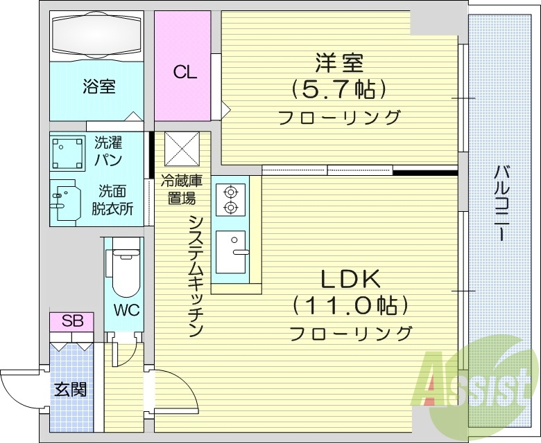 1LDK、ペット可、エアコン、システムキッチン、浴室乾燥機