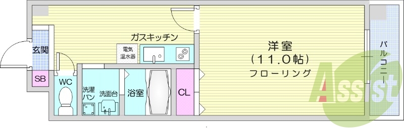 1K、暖房設備、収納、洗濯機置場、オール電化