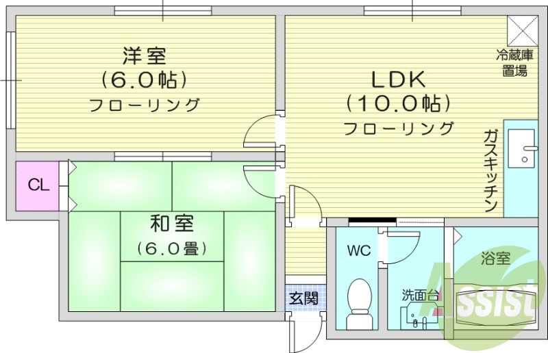 2LDK、ペット可、バストイレ別、灯油暖房