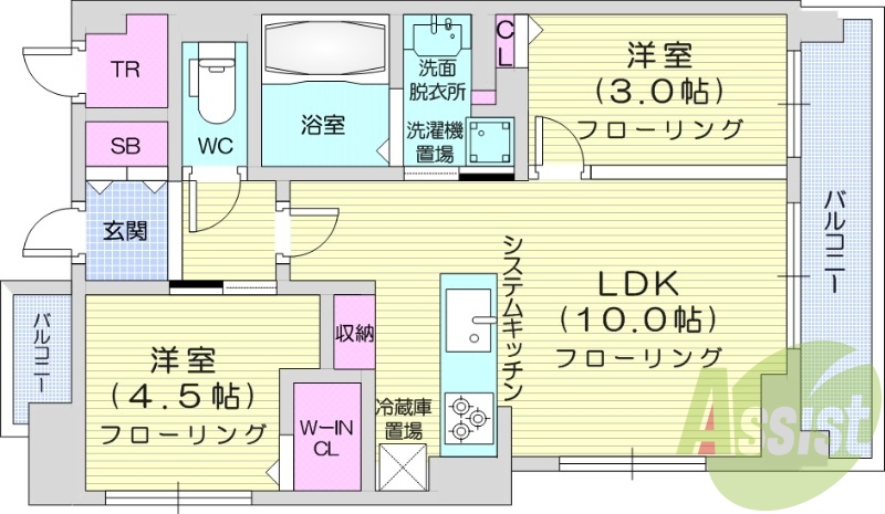 2LDK、分譲、天然ガス、追い焚き、光配線方式
