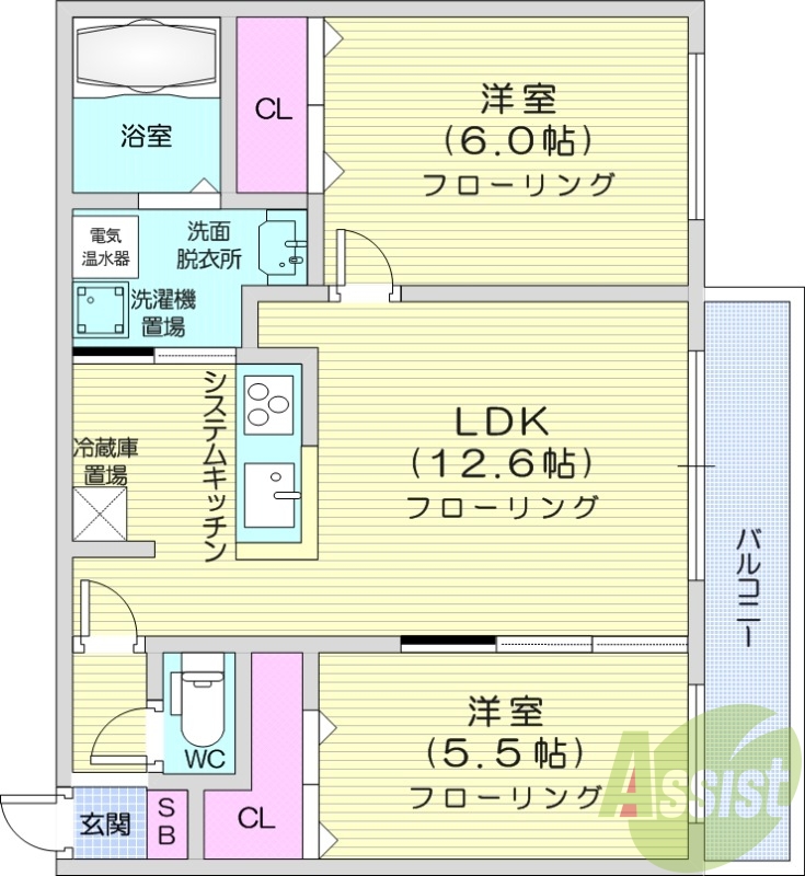 2LDK、オール電化、角部屋、ネット無料、トランクルーム