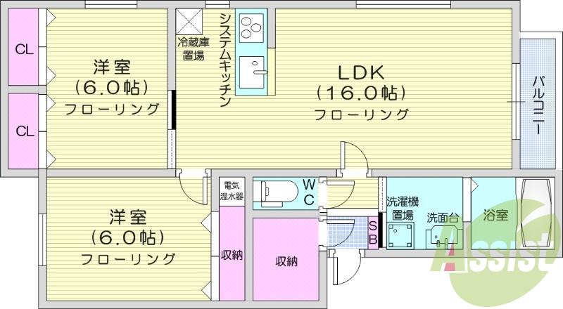 2LDK、オール電化、１坪バス、IH対面キッチン