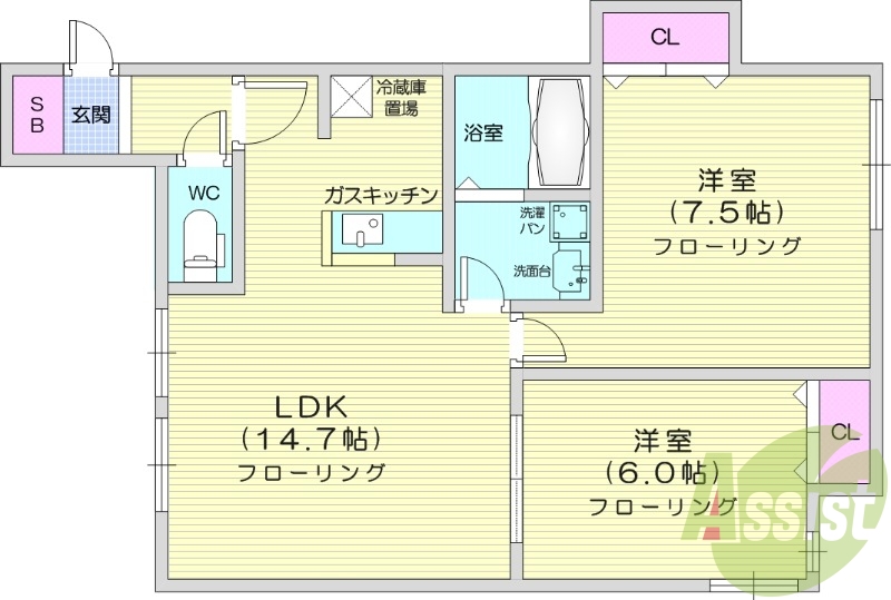 2LDK、エアコン、灯油暖房、追い焚き、浴室乾燥機