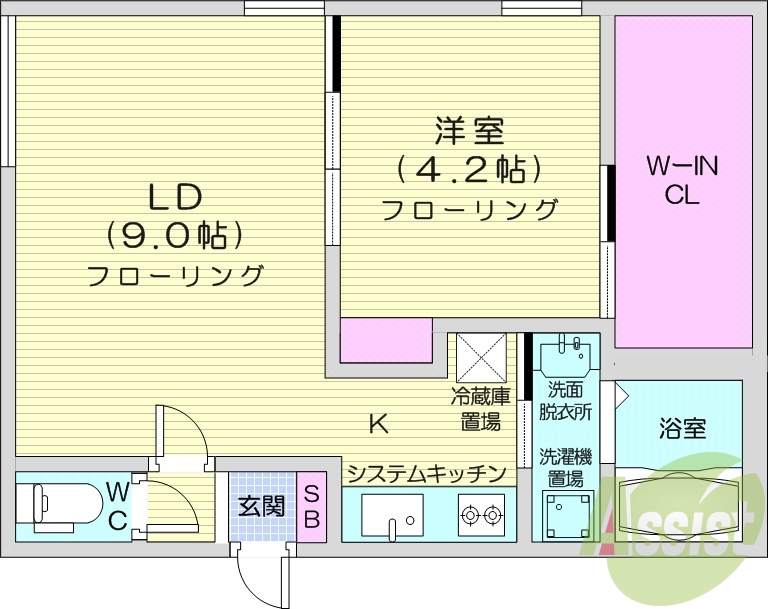 1LDK、オートロック、ネット無料、都市ガス