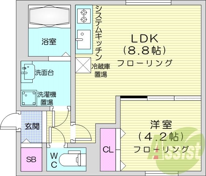 1LDK、システムキッチン、ネット無料、宅配ボックス