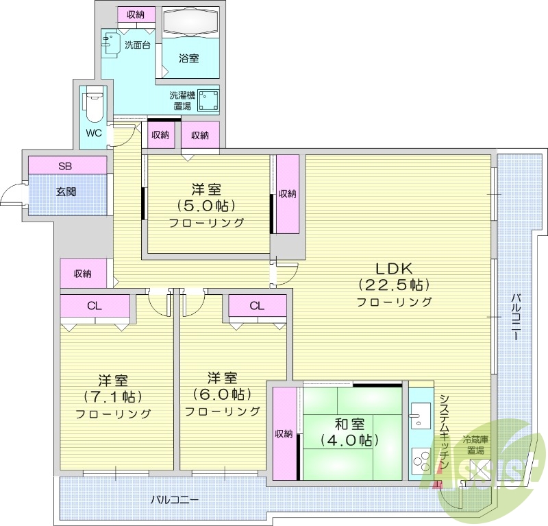 4LDK、ペット可、システムキッチン、食洗器、ガス暖房