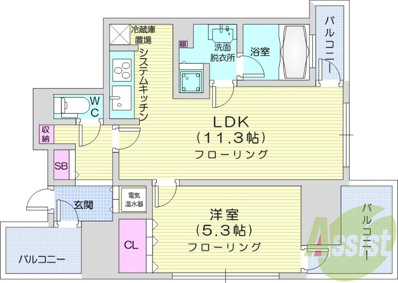 1LDK、収納、洗濯機置場、オール電化、バストイレ別