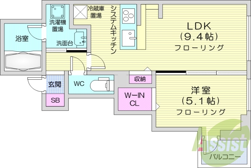 1LDK、浴室乾燥機、床暖房、ウォシュレット、オートバス