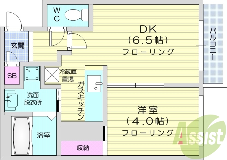 1LDK、角部屋、インターネット無料、灯油暖房