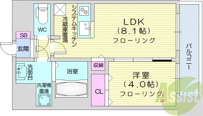 1LDK、インターネット無料、都市ガス、洗面脱衣所