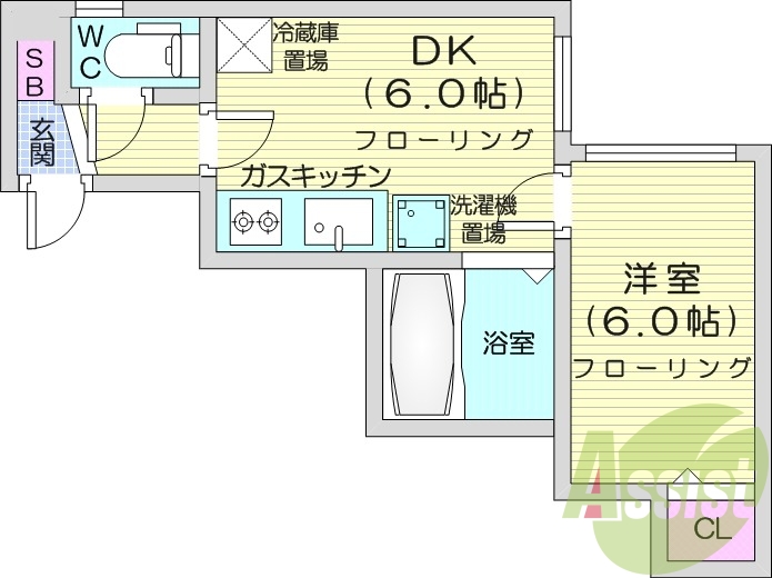 1DK、灯油暖房、シューズボックス、バス・トイレ別