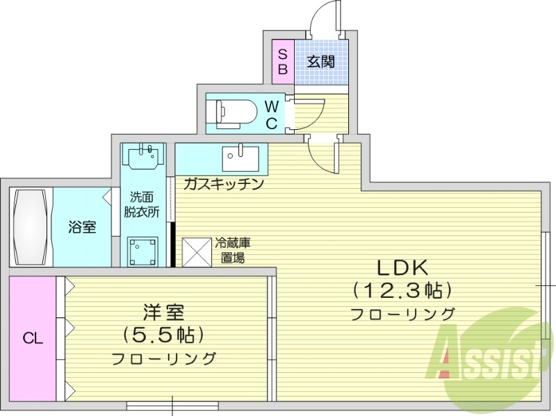 1LDK、角部屋、独立洗面台、TVモニターホン