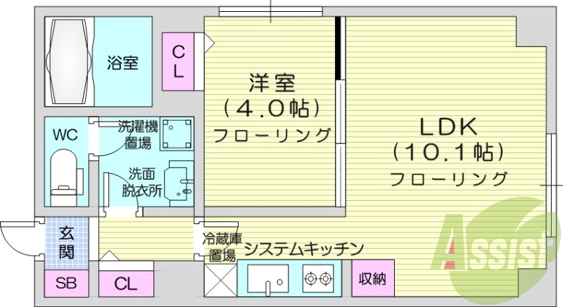 1LDK、床暖、エアコン、宅配BOX、オートロック