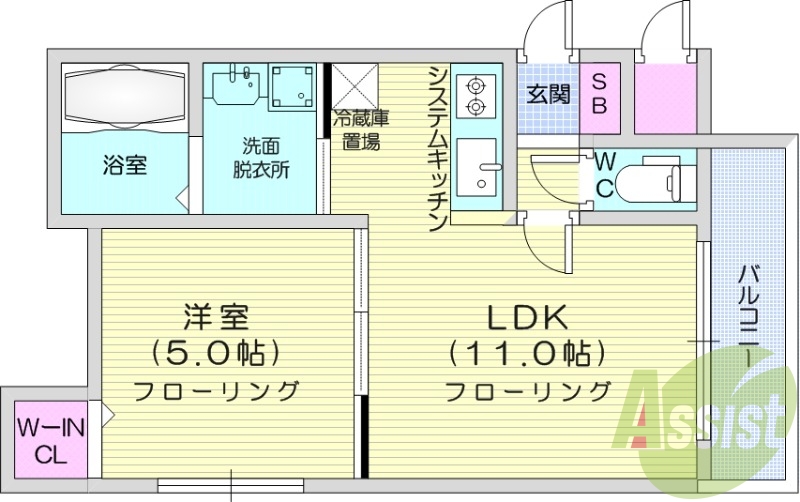 1LDK、都市ガス、ペット可、エアコン、ネット無料