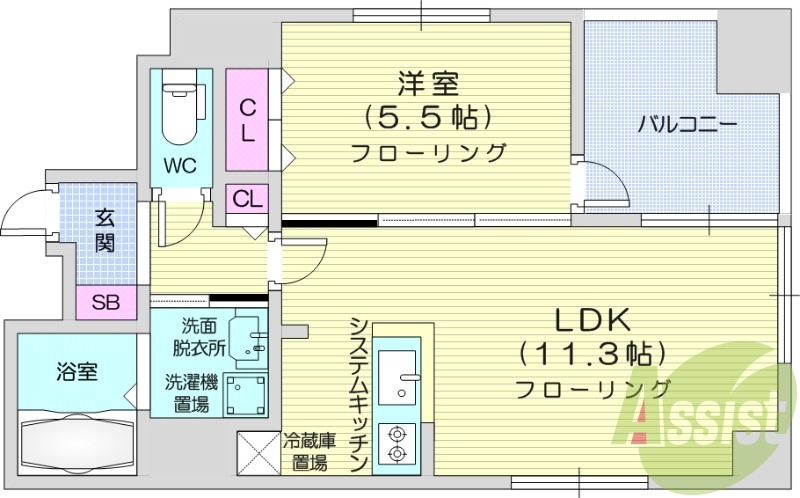 1LDK、都市ガス、灯油暖房、エアコン、ペット可