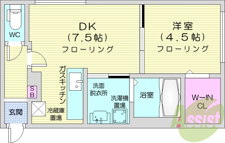 1LDK、都市ガス、エコジョーズ、エアコン、浴室乾燥機