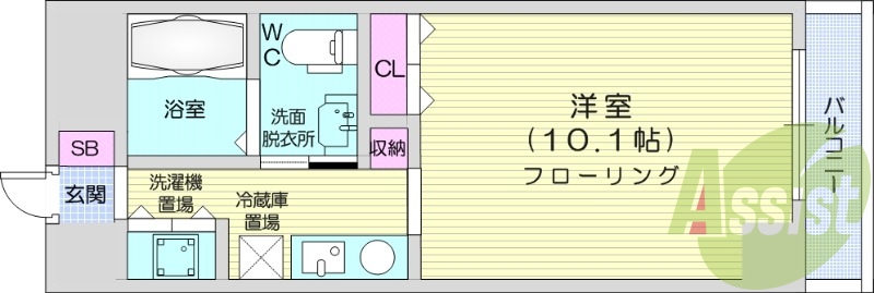1K、エアコン、シャワートイレ、洗面化粧台