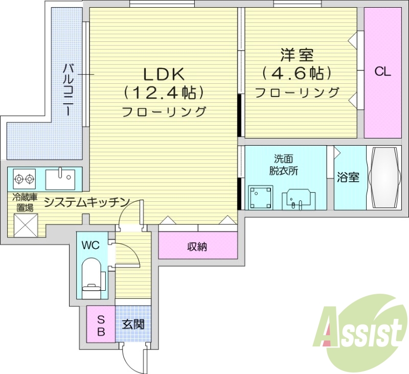 1LDK、システムキッチン、エアコン、ネット無料