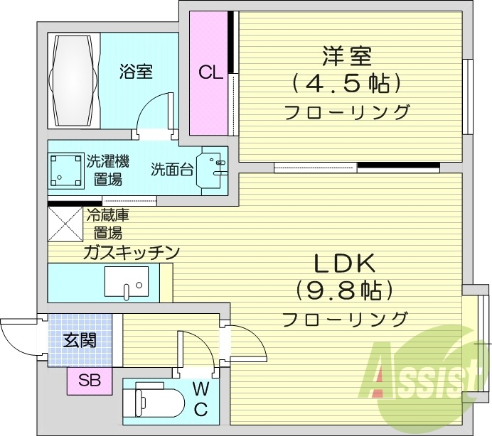 1LDK、オートロック、ネット使用料不要、エアコン
