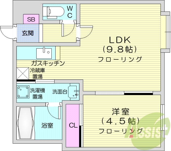 1LDK、オートロック、ネット使用料不要、エアコン