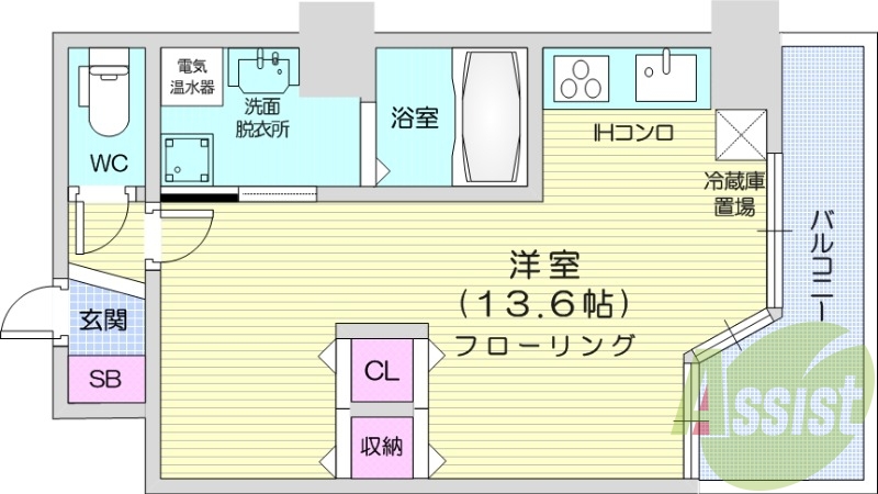 1R、宅配ボックス、オール電化、IHシステムキッチン