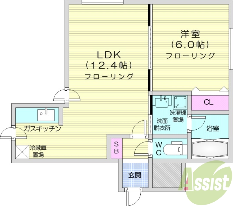 1LDK、ウォークインクローゼット、シューズボックス
