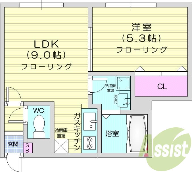 1LDK、灯油暖房、インターネット無料、脱衣所