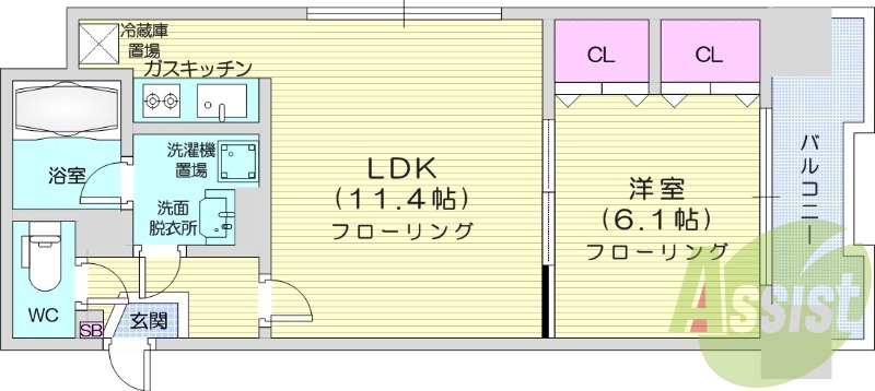 1LDK、バストイレ別、収納、エアコン、灯油暖房