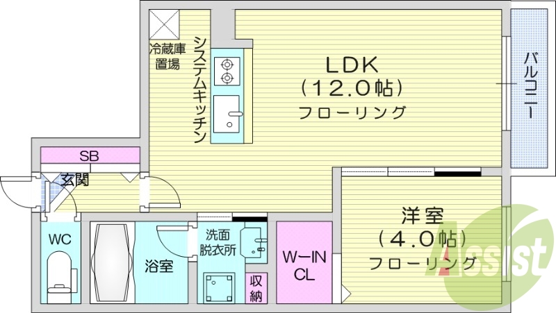 1LDK、都市ガス、エアコン、ネット無料、システムキッチン