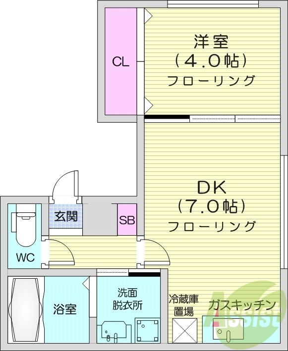 1DK、オートロック、エアコン、ネット無料、