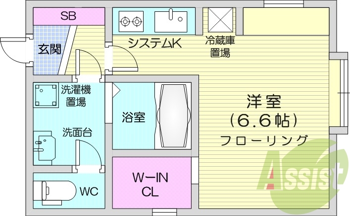 1K、システムキッチン、オートロック、エアコン