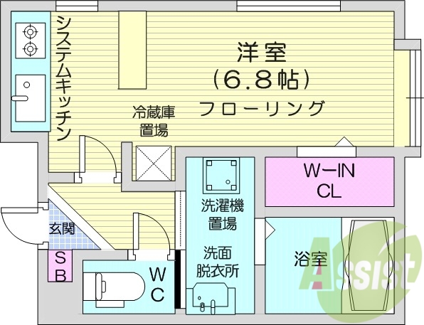 1K、システムキッチン、オートロック、エアコン