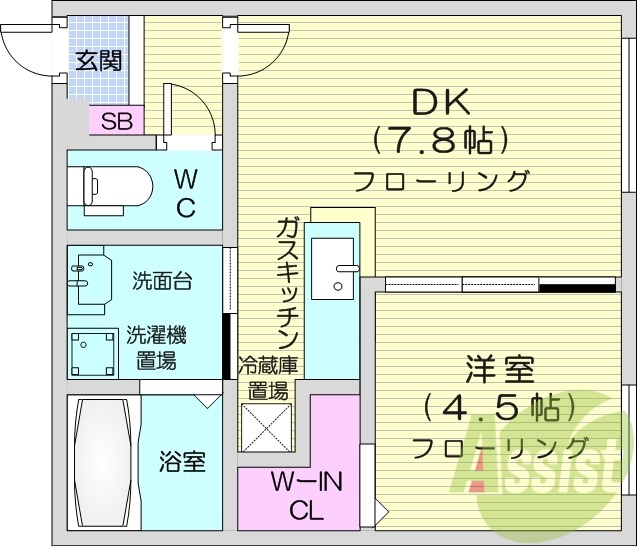 1LDK、エアコン、浴室乾燥機、独立洗面台、シャワートイレ