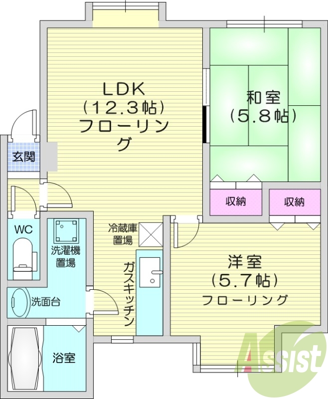 2LDK、シャワートイレ、灯油暖房、和室