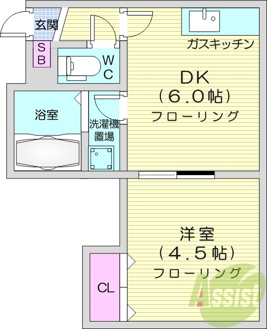 1DK、ネット無料、モニタ付インターホン、バストイレ別