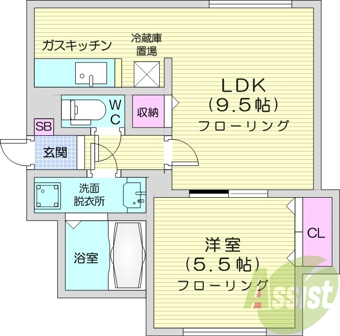 1LDK、ロードヒーティング、エアコン、灯油暖房